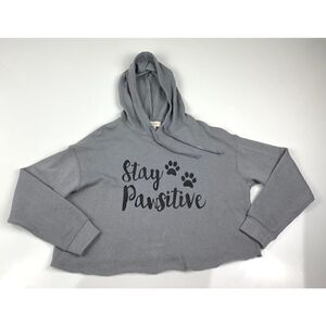 Obsessive Love Stay Pawsitive Cropped Hoodie Women Medium Gray Dog Lover Casual